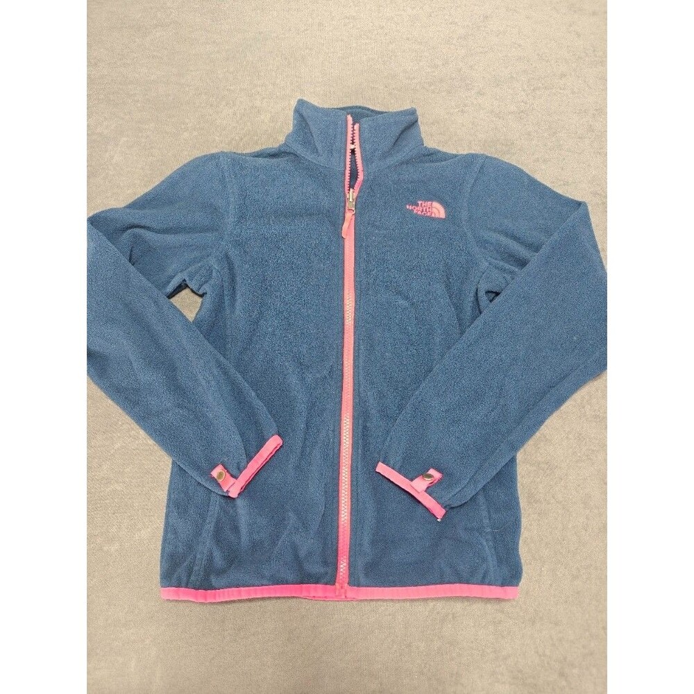 The North Face Girls M 10/12 Blue Fleece Jacket Pink Full Zip Outdoor